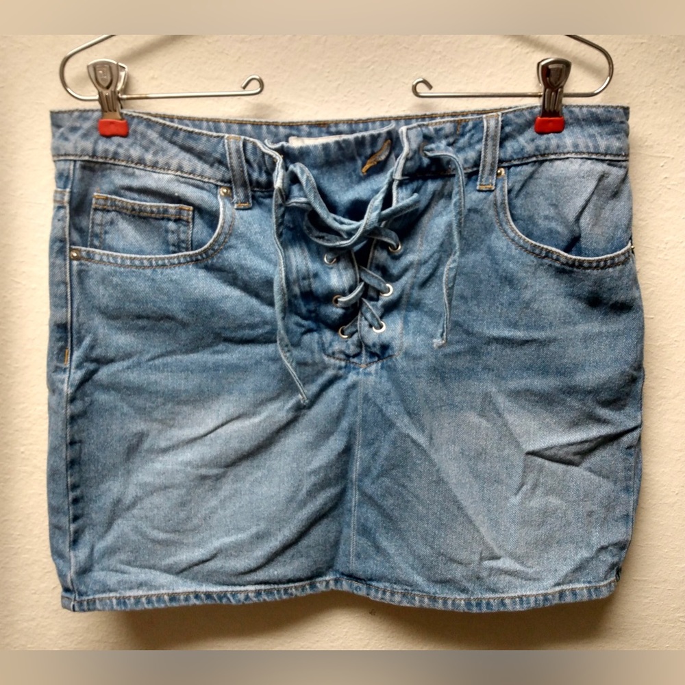 Forever 21 Women’s Sz L Denim Lace Up Jean Mini Skirt